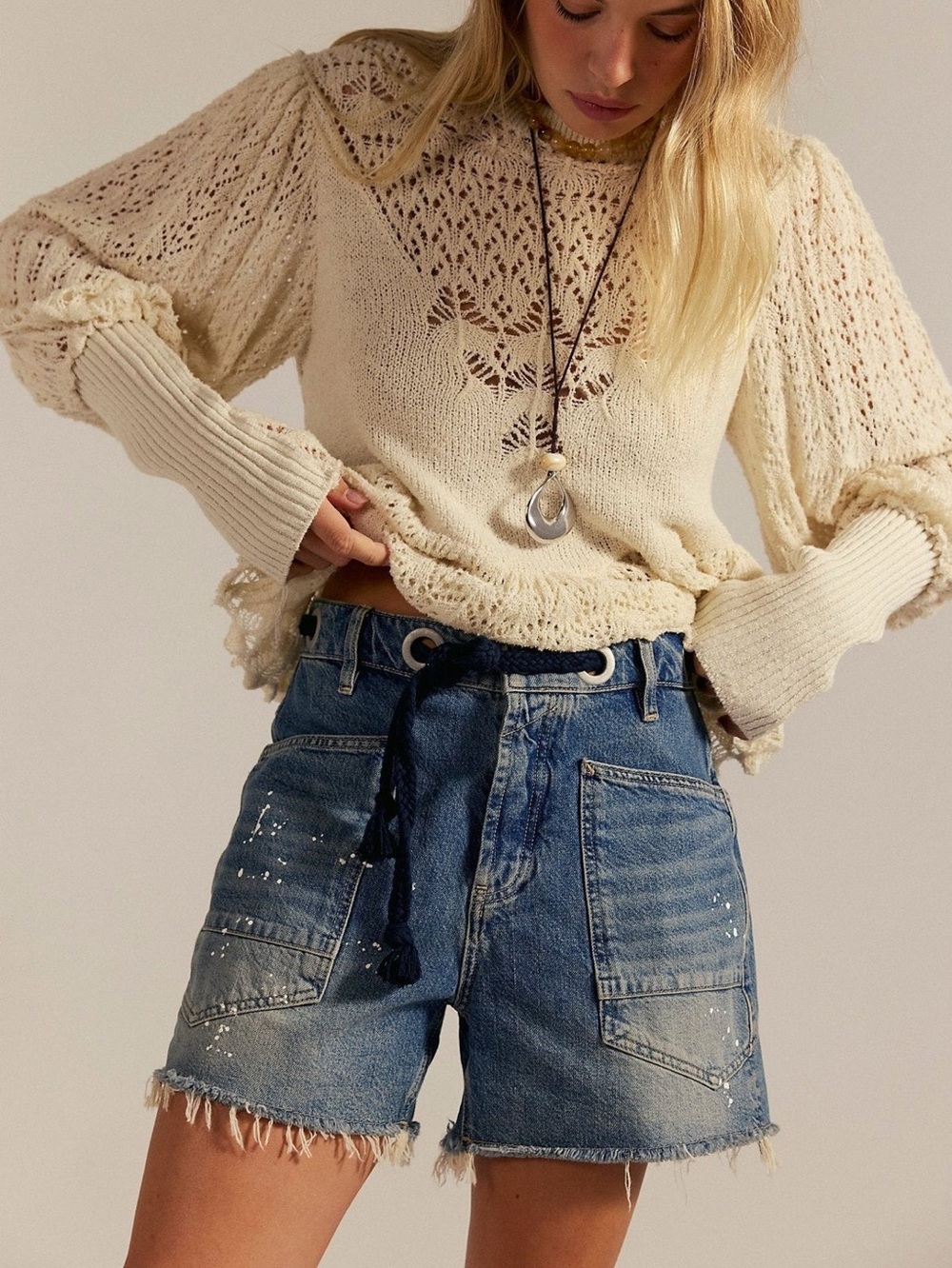 NWT FREE PEOPLE WE THE FREE Moxie Barrel Shorts | Timeless Blue MSRP $128 CURREN